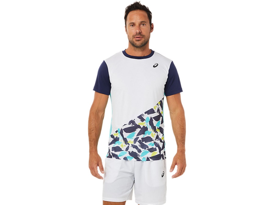 Asics COURT GRAPHIC SHORT SLEEVED TOP Brilliant White