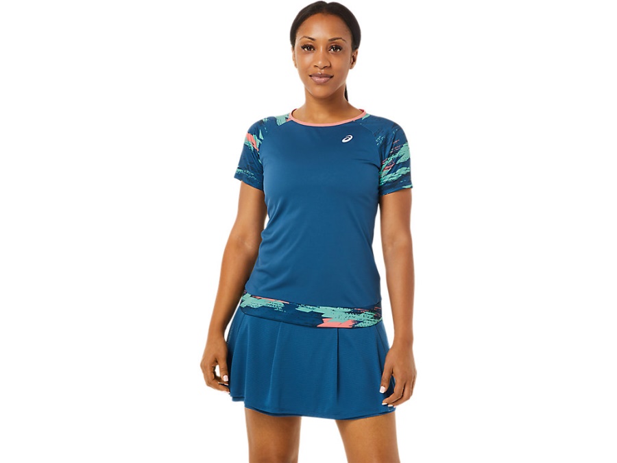 Asics COURT GRAPHIC SHORT SLEEVED TOP Light Indigo