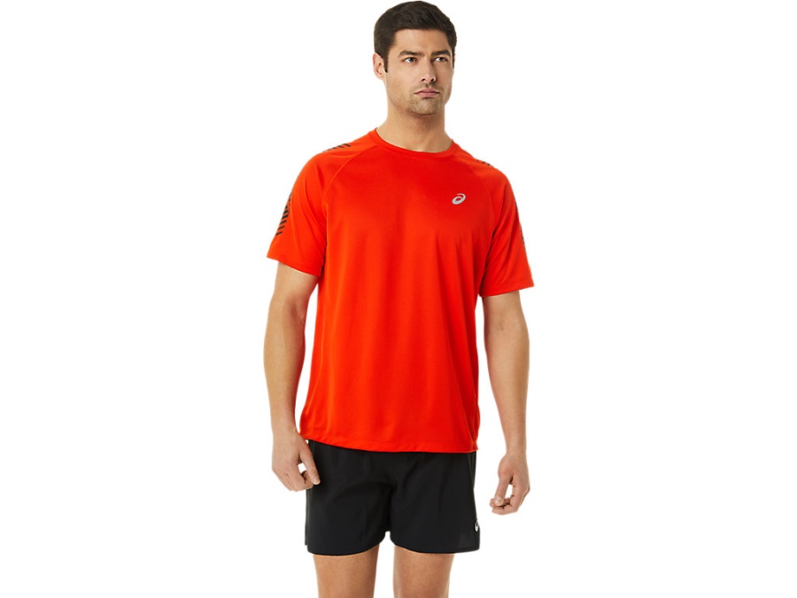 Asics Cherry Tomato-Performance Black ICON SHORT SLEEVED TOP