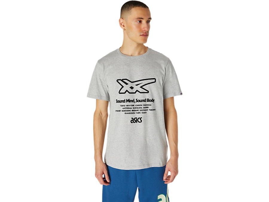 Asics Piedmont Grey Heather STRIPE GRAPHIC SHORT SLEEVED TEE