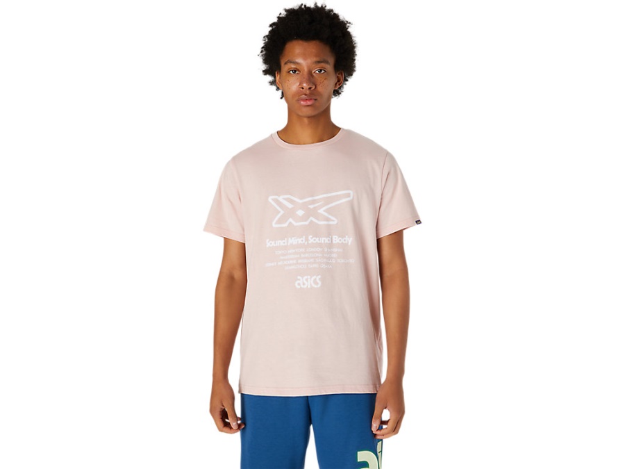 Asics STRIPE GRAPHIC SHORT SLEEVED TEE Ginger Peach