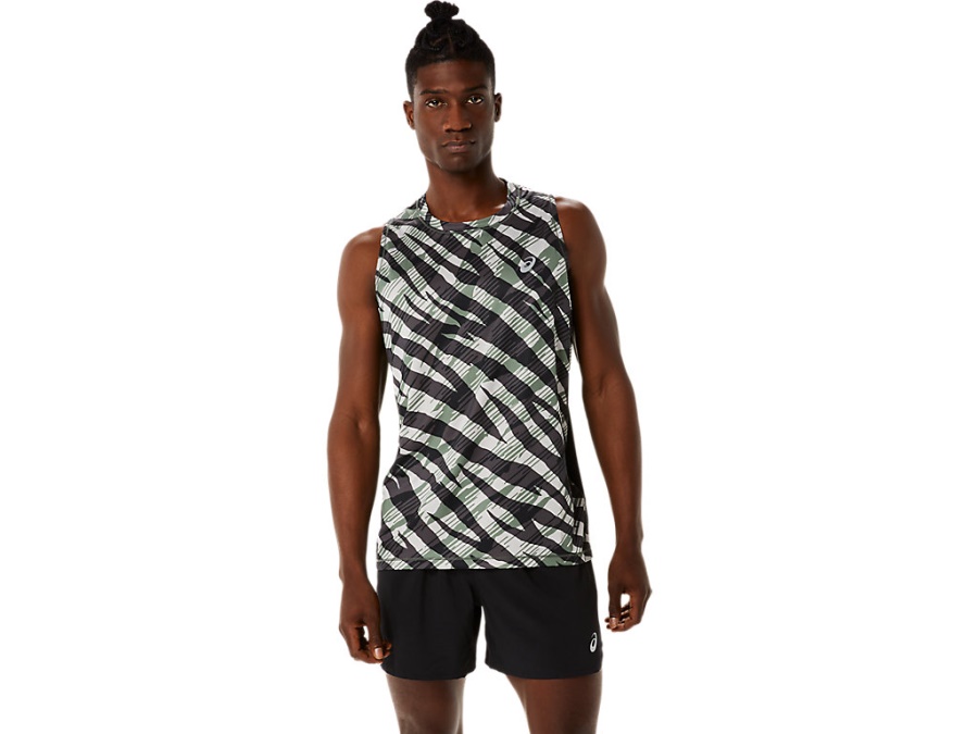 Asics WILD CAMO SINGLET Lichen Green-Performance Black