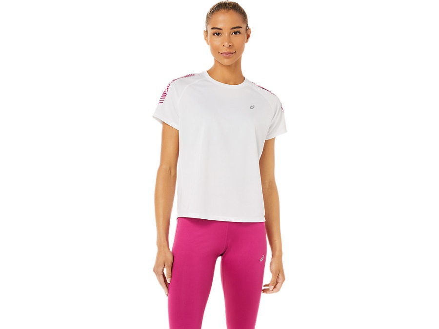 ICON SHORT SLEEVED TOP Brilliant White-Fuchsia Red Asics